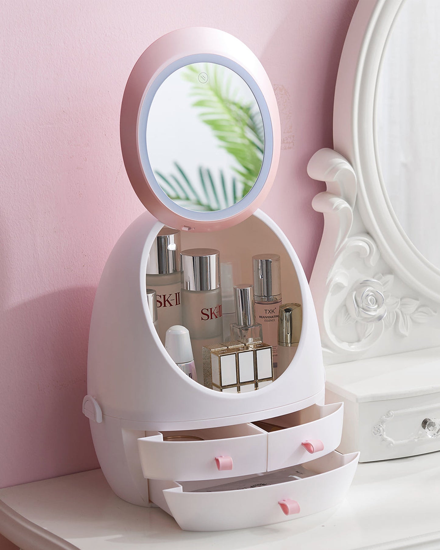 360 Degree Rotating Make Up Storage - Led light - Large capacity with mirror