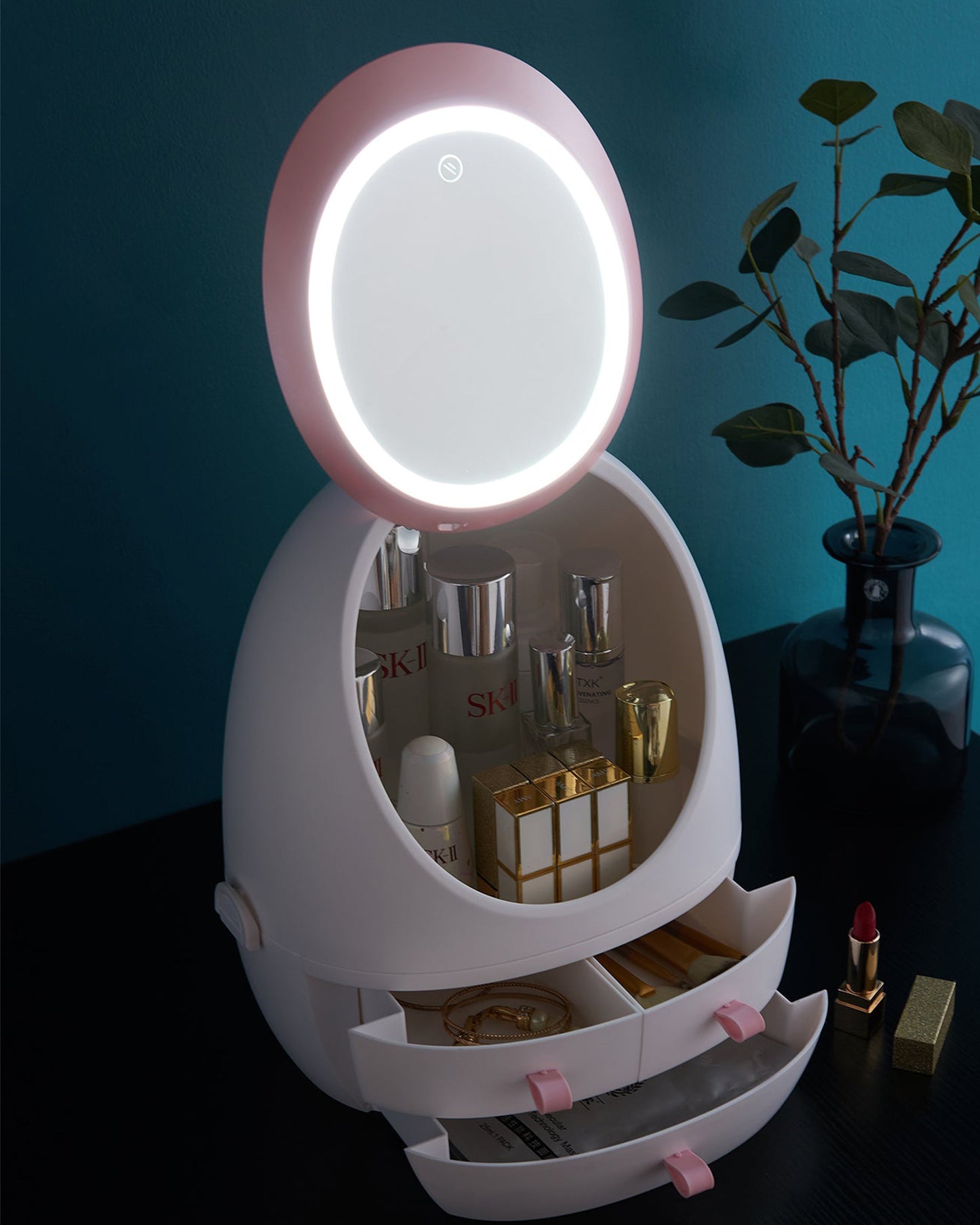 360 Degree Rotating Make Up Storage - Led light - Large capacity with mirror